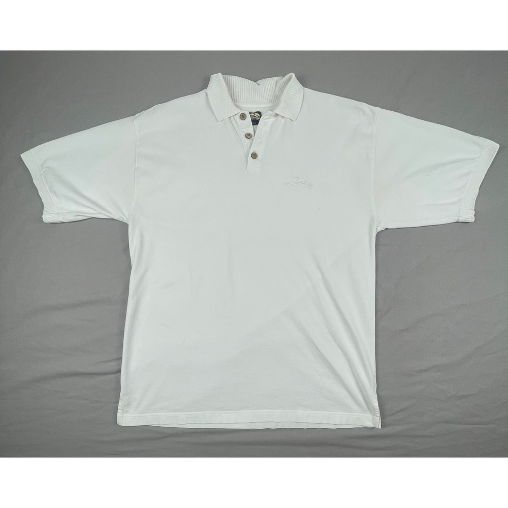 Tommy Bahama Mens Short Sleeve Cotton Polo Shirt White Marlin Logo Size M